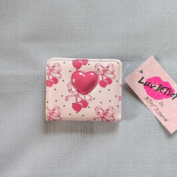 Betsey Johnson Handbags - Betsey Johnson Cherry Hearts Luv Betsey Pink Faux Leather Wallet NEW!